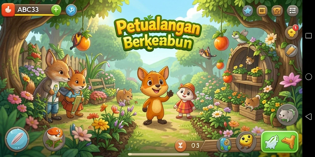 Gameplay seru berkebun di ABC33 dengan berbagai tanaman dan ternak.