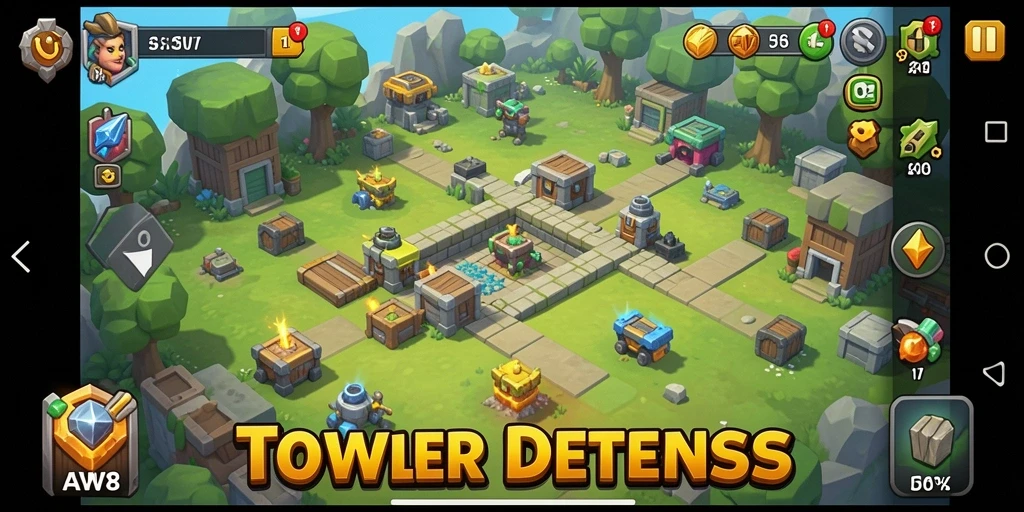 Tampilan aksi seru dalam game Tower Defense AW8.