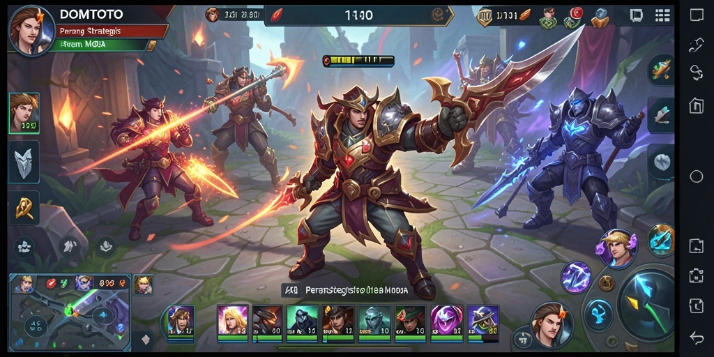 Screenshot gameplay DOMTOTO yang menunjukkan pertarungan seru dalam arena.