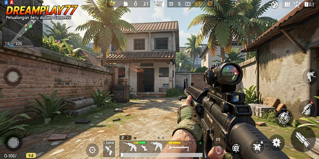 Screenshot gameplay intens di dalam game FPS DREAMPLAY77.