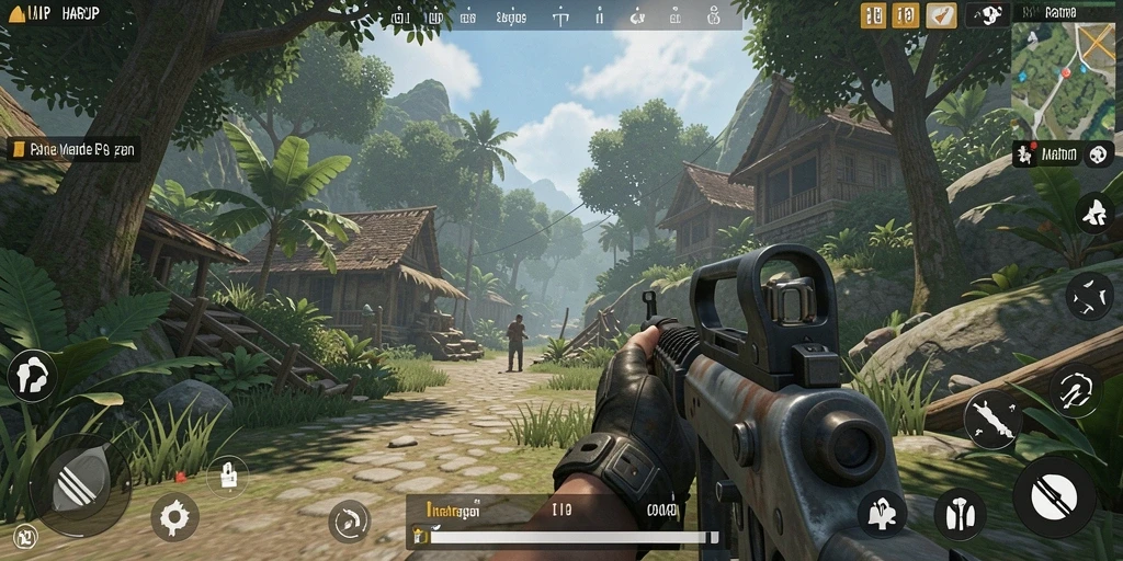 Tampilan gameplay mendebarkan dari HARAPJP dengan pertempuran intens.