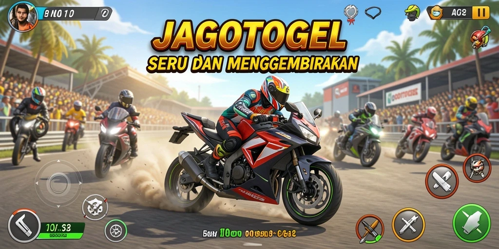 Tampilan gameplay JAGOTOGEL yang mendebarkan saat balapan motor.