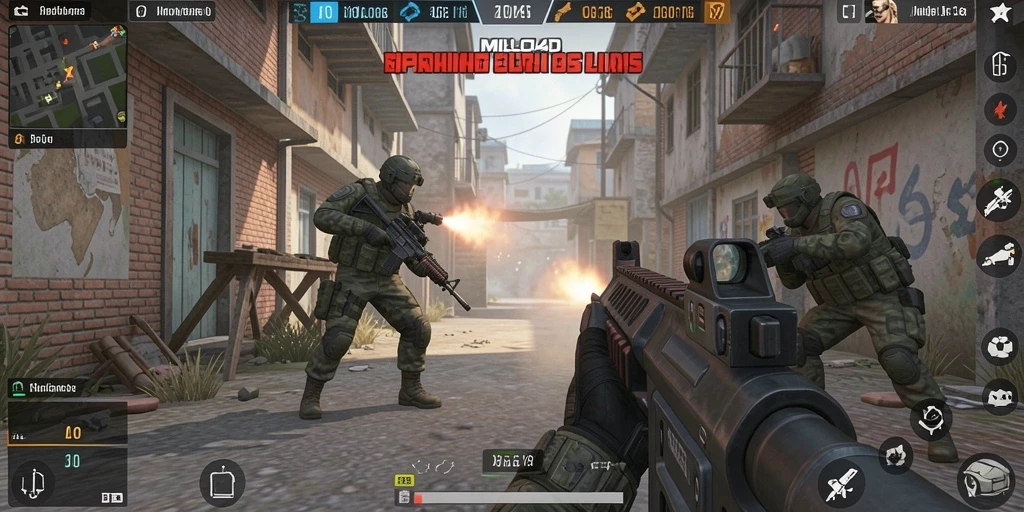 Screenshot utama gameplay MILO4D dengan aksi tembak-menembak intens.