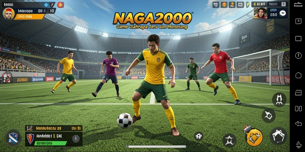 Screenshot utama NAGA2000 menampilkan aksi seru pertandingan olahraga.