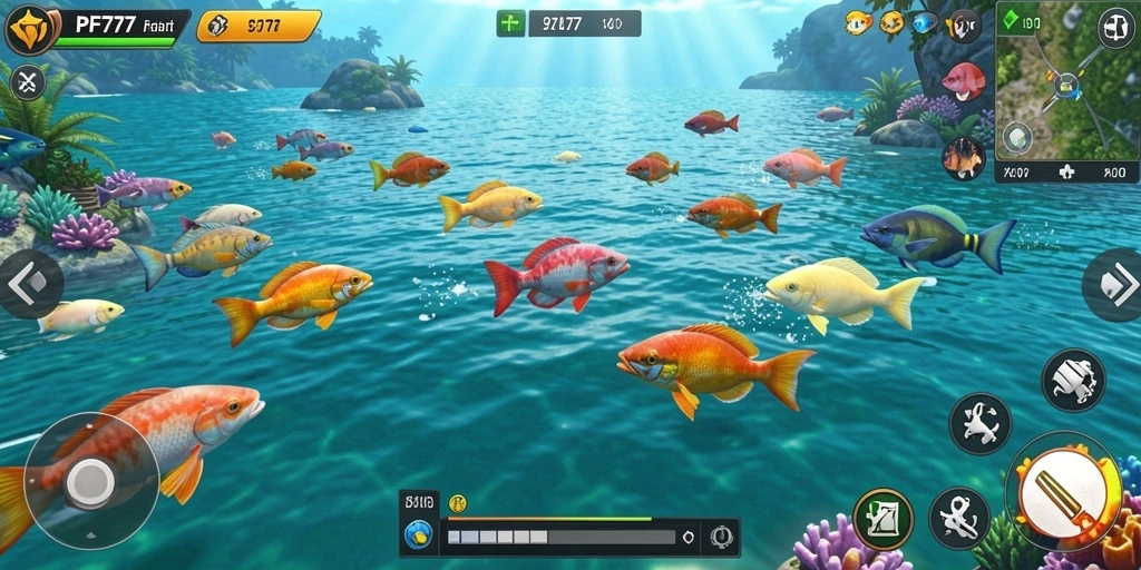 Screenshot gameplay yang menunjukkan aksi Tembak Ikan seru.